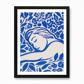 Blue Woman Silhouette 1 Art Print