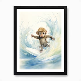 Monkey Painting Surfing Watercolour 4 Art Print