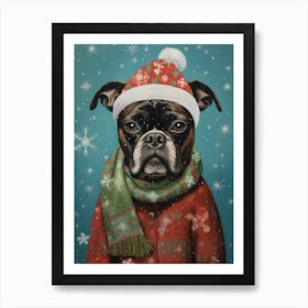 A Boxer Wearing A Christmas Scarf Art Print