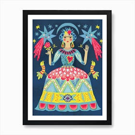 Mexican Folk Art Moon And Star Frida Art Print
