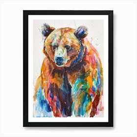 Brown Bear Colourful Watercolour 1 Art Print