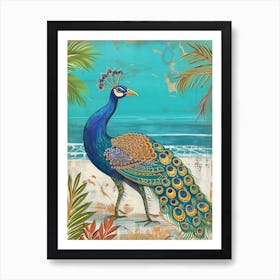 Folky Peacock On The Beach 1 Art Print