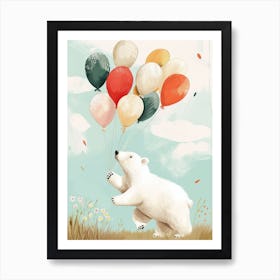 Polar Bear Holding Balloons Storybook Illustration 4 Art Print