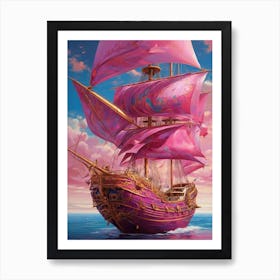 Pink Pirate Ship Art Print