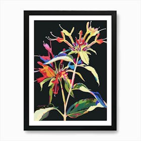 Neon Flowers On Black Bee Balm 2 Art Print