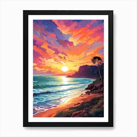 Four Mile Beach Australia At Sunset, Vibrant Painting 2 Art Print