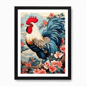 Rooster Animal Drawing In The Style Of Ukiyo E 4 Art Print