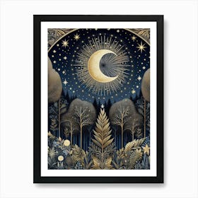 Moon In The Forest 7 Style William Morris Art Print