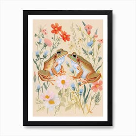 Folksy Floral Animal Drawing Frog 8 Art Print