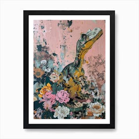 Dinosaur In The Flowers Illustration Art Print