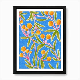 Oranges On Blue Art Print