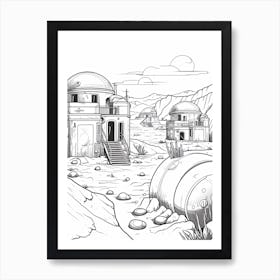 Tatooine (Star Wars) Fantasy Inspired Line Art 2 Art Print