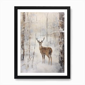 Vintage Winter Animal Painting Deer 4 Art Print