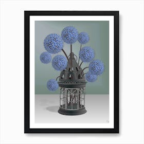 Blue Allium Flowers In An Antique Candle Lamp Art Print