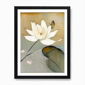 Lotus And Butterfly Symbol Abstract Painting Art Print