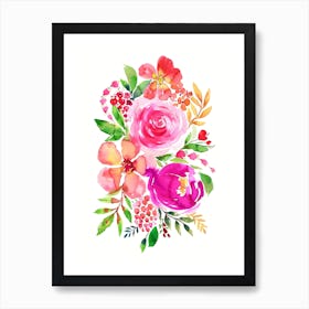 Summery Bouquet Blue Pink Art Print