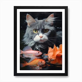 Cat And Fish 5 Art Print
