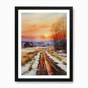 Sunset On The Road. Art Print