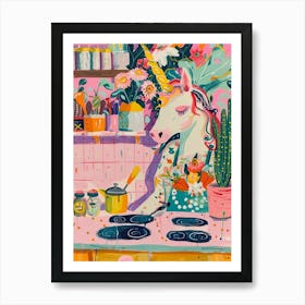 Unicorn In The Kitchen Pastel Painting Art Print