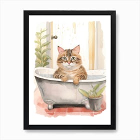 American Shorthair Cat In Bathtub Botanical Bathroom 1 Art Print