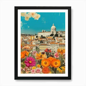 Lisbon   Floral Retro Collage Style 4 Art Print