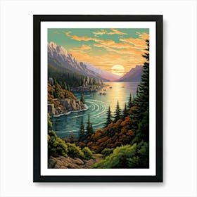 Lake Chelan Washington Pointillism 8 Art Print