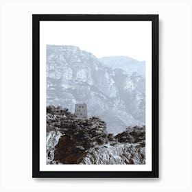 Black And White Vertical Nature Architecture Rocks Mountains Building Minimal Minimalist Grey Gray Living Room Bedroom Office Art Print