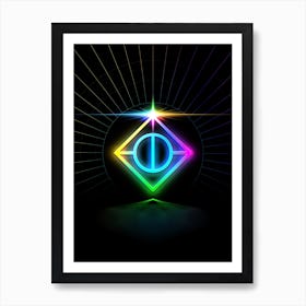 Neon Geometric Glyph in Candy Blue and Pink with Rainbow Sparkle on Black n.0351 Art Print