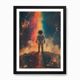 Space Odyssey: Retro Poster featuring Asteroids, Rockets, and Astronauts: Astronaut In Space 1 Art Print