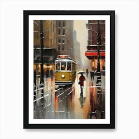 New York City, rain falling, city cafes, passing by, winter, vintage oil colors.16 Art Print