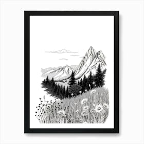 Black And White Mountain Art Print