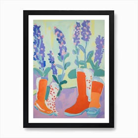 Painting Of Snapdragon Flowers And Cowboy Boots, Oil Style 2 Art Print
