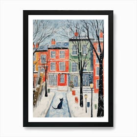 Cat In The Streets Of Matisse Style London With Snow 2 Art Print