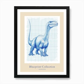 Iguanodon Dinosaur Blue Print Sketch 1 Poster Art Print