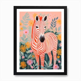Red Floral Pattern Zebra Art Print