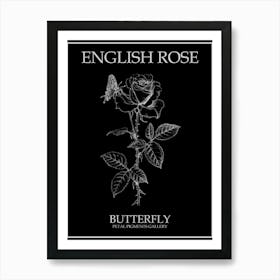 English Rose Butterfly Line Drawing 2 Poster Inverted Art Print