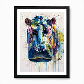 Hippopotamus Colourful Watercolour 1 Art Print