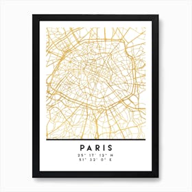 Paris France City Street Map Art Print