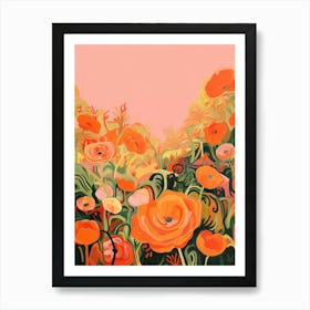 Boho Wildflower Painting Buttercup Ranunculus 1 Art Print