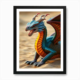 Blue and Red Dragon In The Sand Affiche