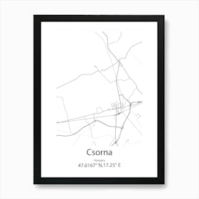 Csorna,Hungary Minimalist Map Art Print