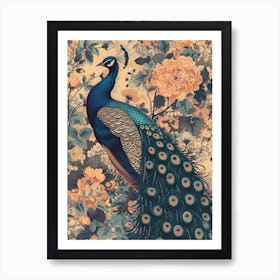 Cream Vintage Peacock Wallpaper 2 Art Print