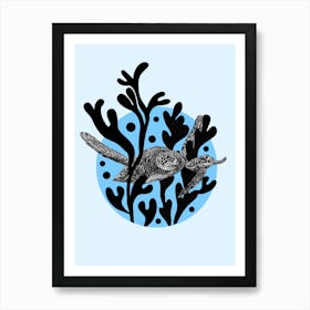 Swimming Turtles Illustration Poster