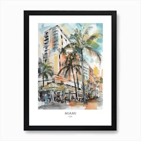 Miami Watercolour Travel Poster 3 Art Print