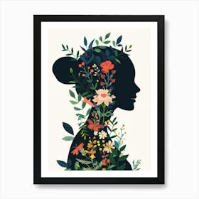 Silhouette Of A Woman With Flowers 7 Art Print