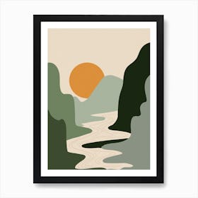 Abstract Sunset And Green Mountains Art Print