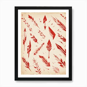 Brushstroke Designed Hand Drawn Arrow Icons Detailed Brushwork Strokes Visible Mix Of Red And Bro Art Print