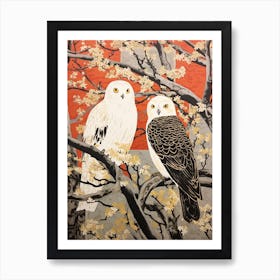 Art Nouveau Birds Poster Snowy Owl 3 Art Print