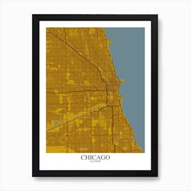 Chicago Illinois Yellow Blue Art Print