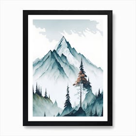 Mountain And Forest In Minimalist Watercolor Vertical Composition 167 Art Print